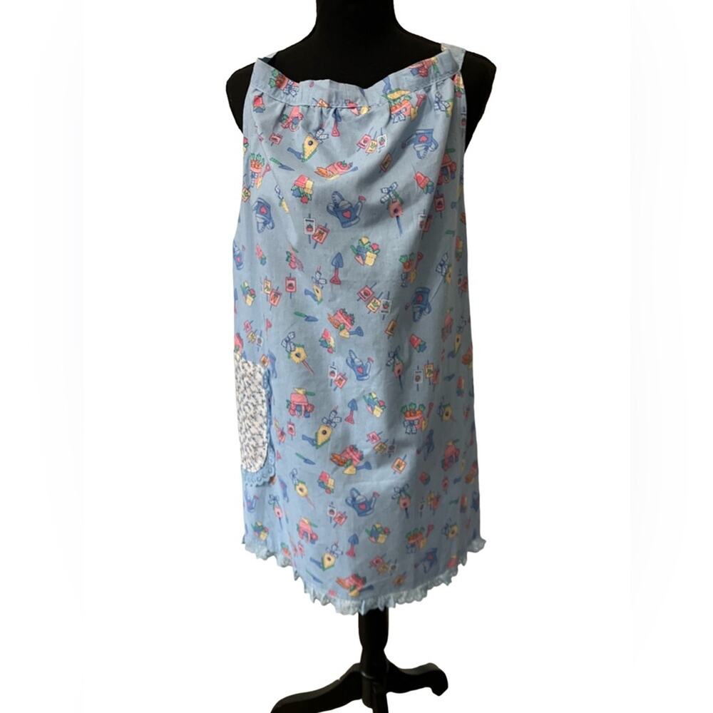 Blue Patterned Reversible Kitchen Apron OSFM